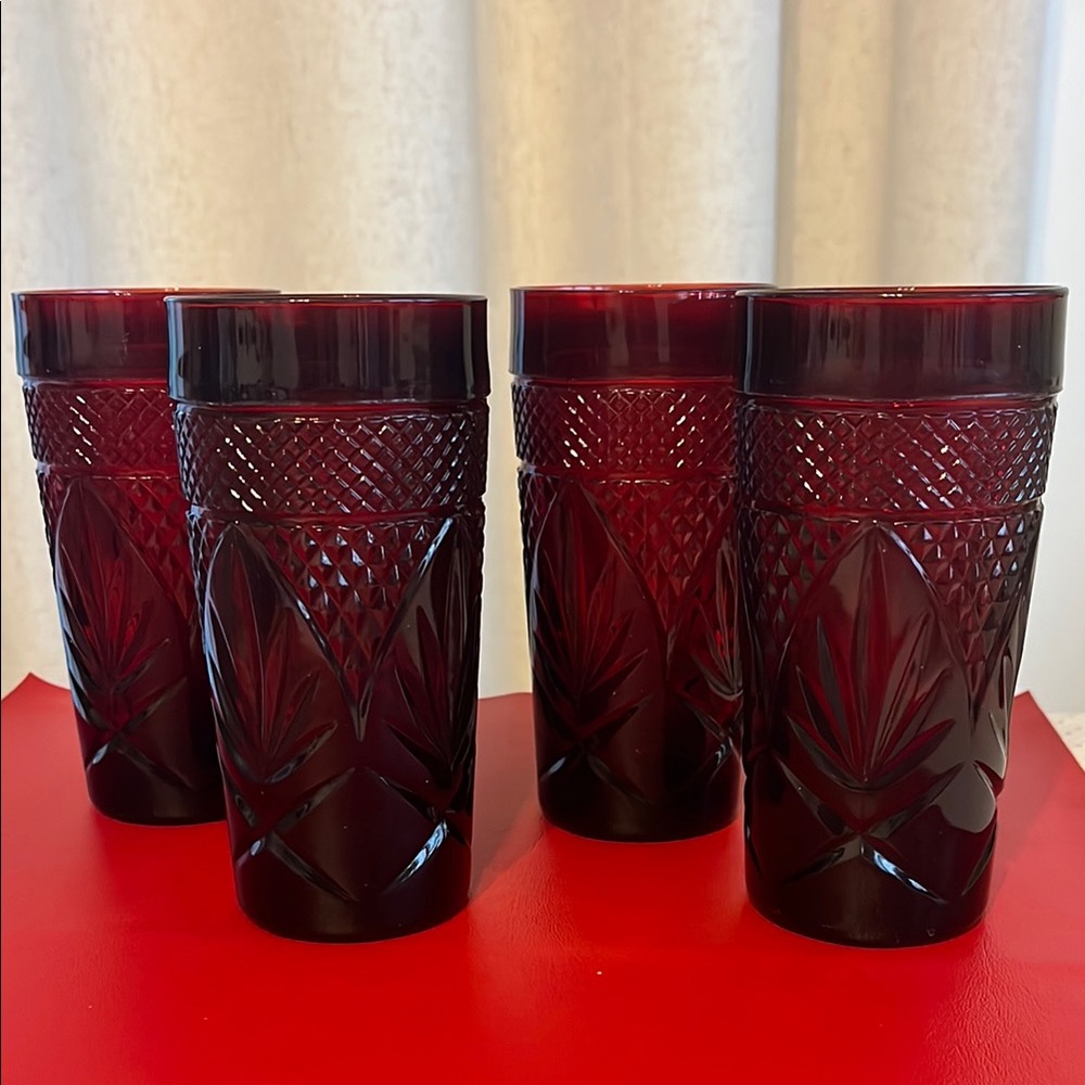 Set Of 4 “Antique Ruby” Red Tumblers Cristal D’arques-Durand
